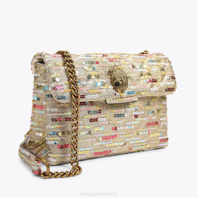 Kurt Geiger mujer london lurex mediano kensington 2LPR52 | bolsas combinación de oro